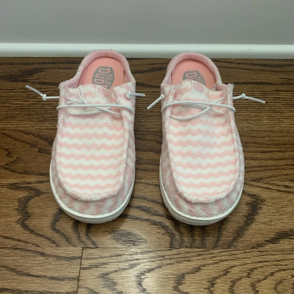 Hey Dude Wendy Stripe Slip Terry Pink/White Shoes Women's Size 9 - 43186-690